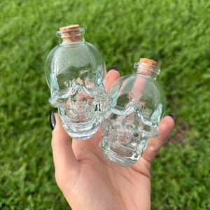 Thick Glass 2 Pack Cork Skull Bottle Good Quality Glass for Beads, Herbs & Craft